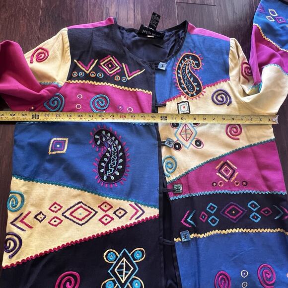 VTG Indigo Moon multicolor patchwork jacket with embroidery Sz 1X Made In India - Picture 6 of 9